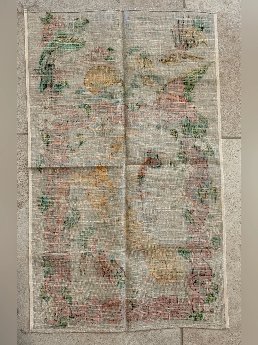 Vintage Derek of New Zealand Colorful Linen Souvenir Tea Towel Clematis NEW